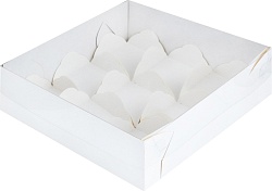 Коробка на 9 моти 17,5 см*17,5 см*5,5 см с пластиковой крышкой, Белая