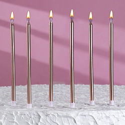 Свечи в торт "Ройс", 6 шт, высокие, 13 см, шампань металлик